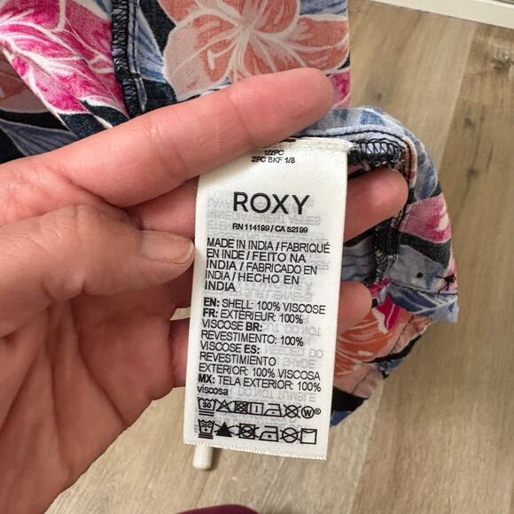 ROXY Hawaiian Floral Print Square Neck Button Down Mini Women's Dress Medium - Picture 6 of 7